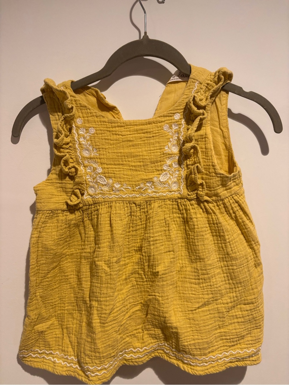 Mini Boden Girls' Yellow Ruffled Embroidered Tank Top -